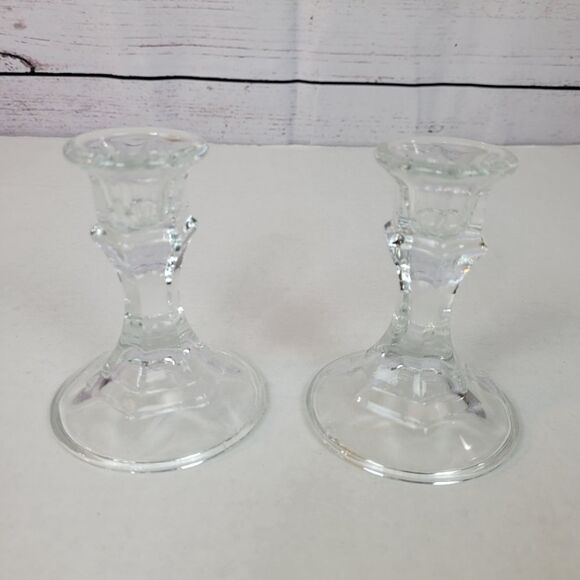 Clear Glass 4" Taper Candlestick Holders‎ - Picture 1 of 10